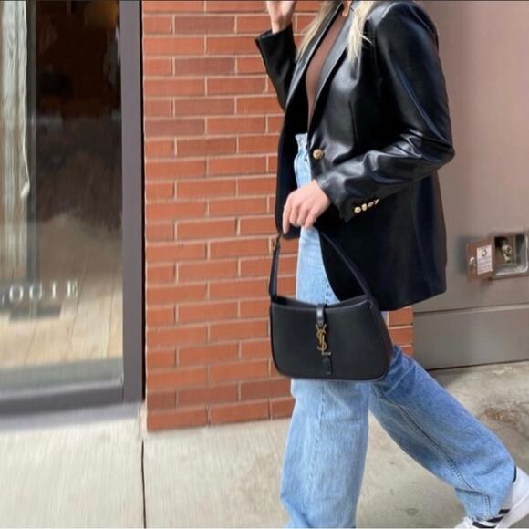 Zara Black Faux Leather Blazer With Gold Buttons. Blogger Fave. Like New. - Picture 15 of 16